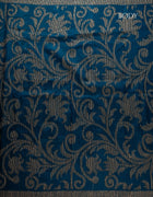 Semi-Jute Saree in Blue with Floral Sequin Embellishments and Linear Threadwork
