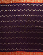 Banarasi Silk Saree in Royal Purple and Vibrant Orange with Zigzag Threadwork and Traditional Border