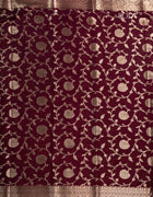 Semi Banarasi Silk Saree in Grape with Golden Floral Brocade and Traditional Zari Border
