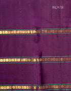 Pure Kanchipuram Saree in Royal Purple with Black and White Checks and Golden Zari Stripes