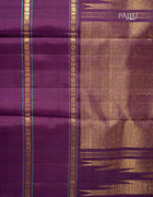 Pure Kanchipuram Saree in Royal Purple with Black and White Checks and Golden Zari Stripes