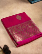 Banarasi Organza Saree in Bright Pink with Golden Butta Motifs and Antique Zari Border