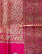 Banarasi Organza Saree in Bright Pink with Golden Butta Motifs and Antique Zari Border