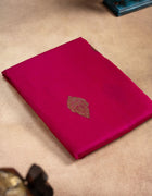 Banarasi Organza Saree in Bright Pink with Golden Butta Motifs and Antique Zari Border