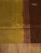 Semi-Jute Saree in Green and Brown with Antique Gold Accents and Tassel Pallu