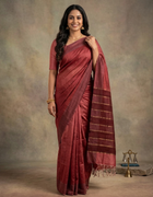 Pure Tussar Saree in Red with Subtle Sequin Embellishments and Contrast Jute Pallu