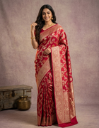 Khathan Silk Saree in Bright Pink with Traditional Golden Banarasi Jaal and Zari Motifs