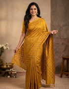 Pure Tussar Saree in Yellow with Multicolour Floral Threadwork