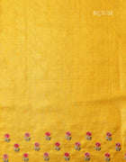 Pure Tussar Saree in Yellow with Multicolour Floral Threadwork