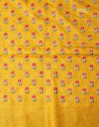 Pure Tussar Saree in Yellow with Multicolour Floral Threadwork