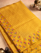Pure Tussar Saree in Yellow with Multicolour Floral Threadwork