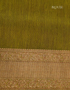 Semi-Jute Saree in Green and Brown with Antique Gold Accents and Tassel Pallu