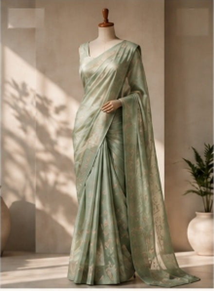 Sage Green Tissue Saree