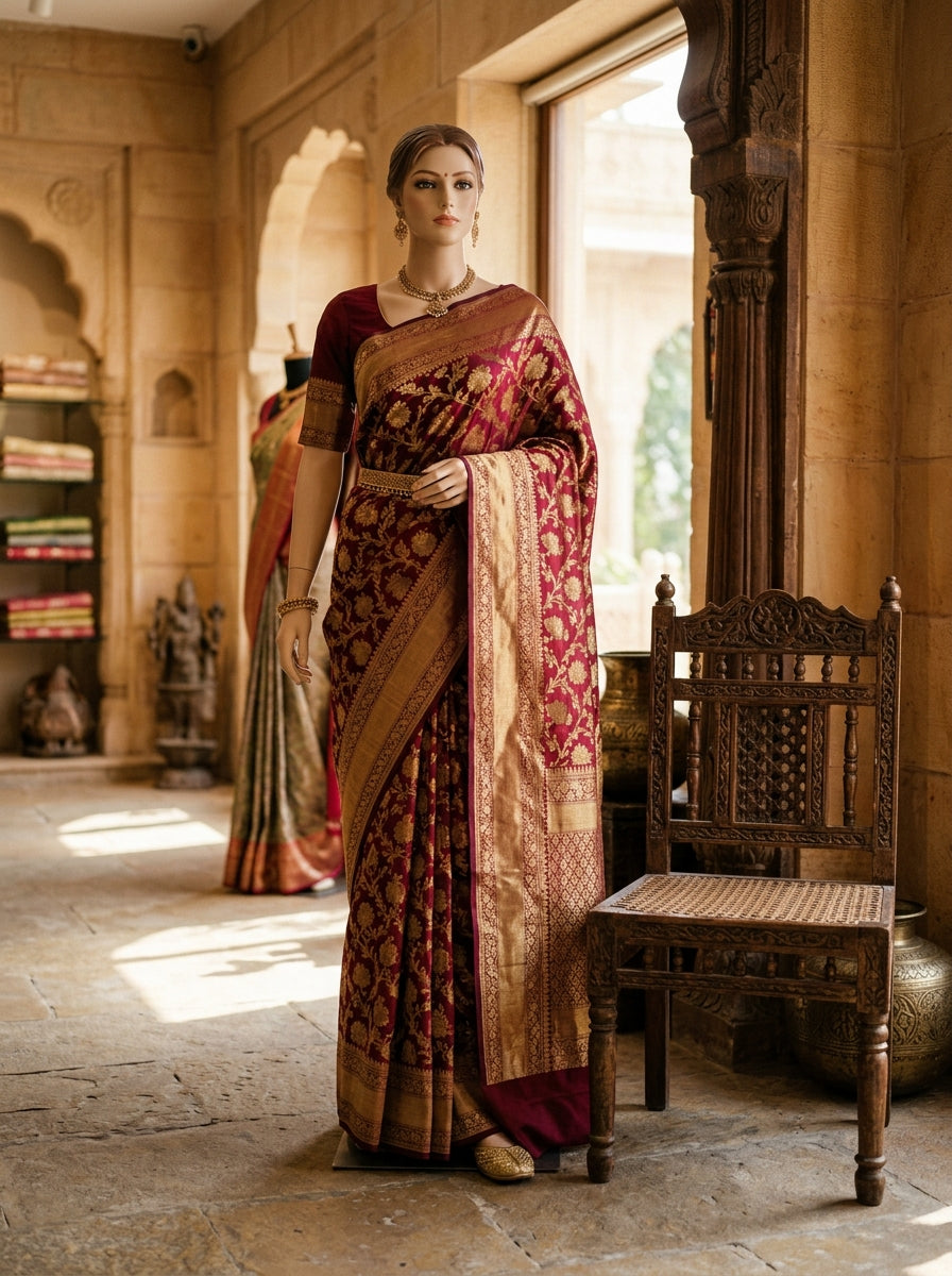 Zari-Heavy Maroon Kanjivaram